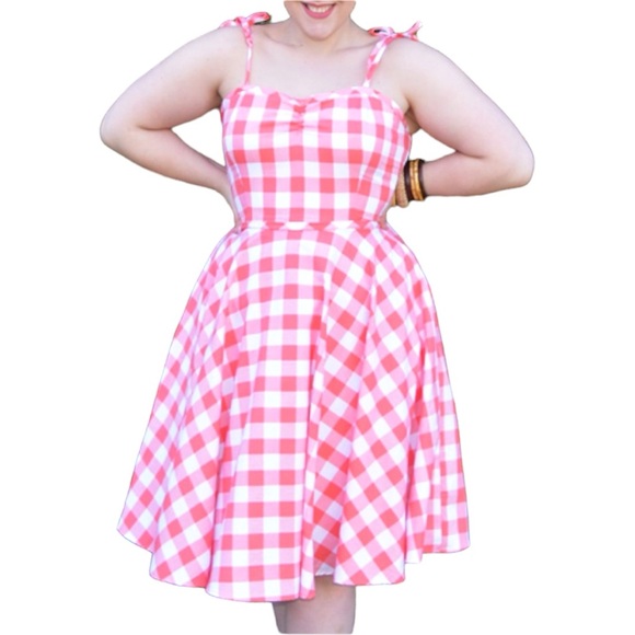 heart of haute Dresses & Skirts - Pink Gingham Midi Dress with Tie Straps